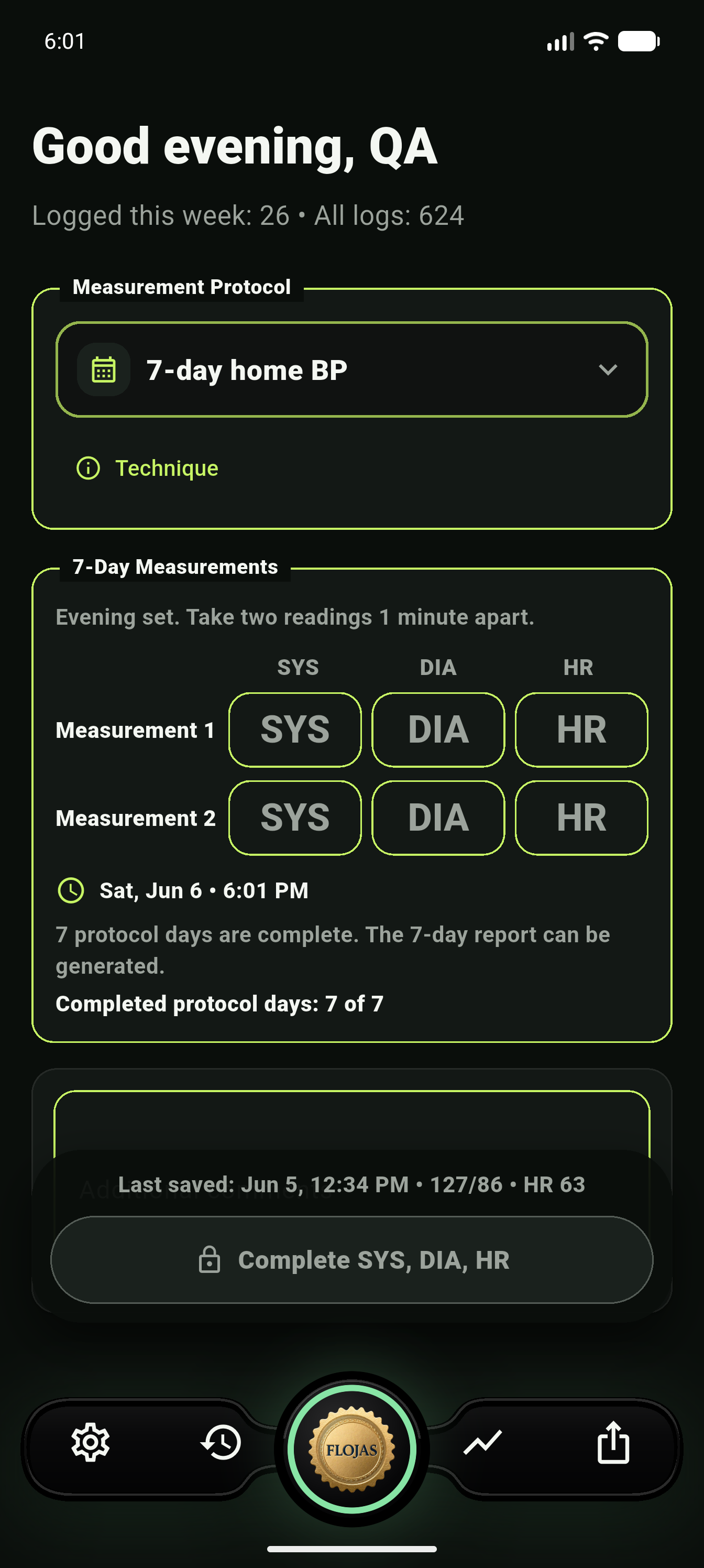 7-day home BP protocol entry